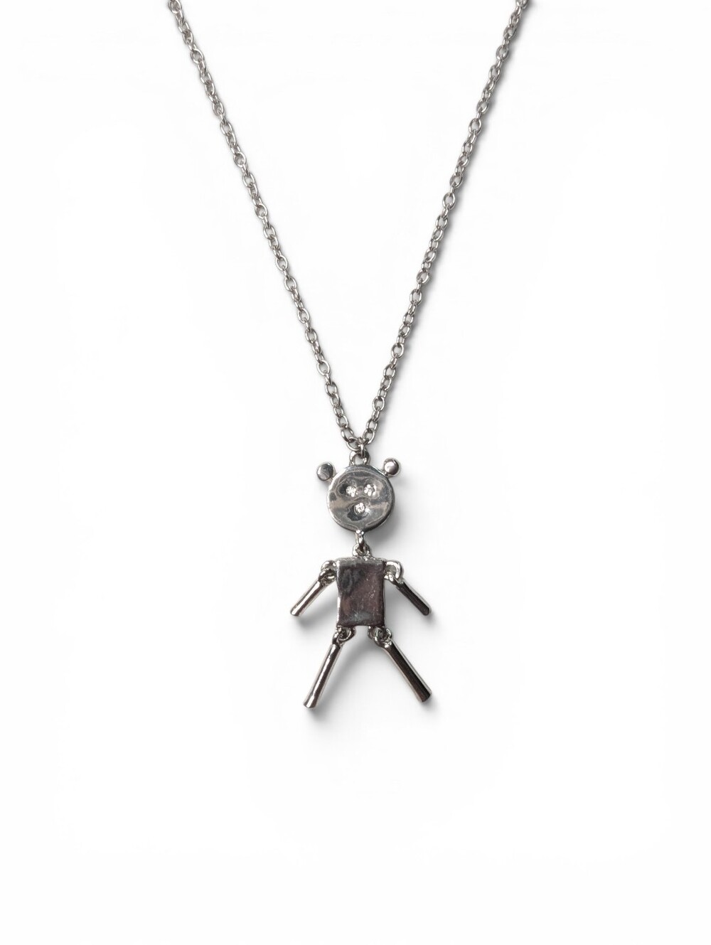 Silvertone Articulated Robot Bear Pull-On Necklace | No Clasp Jointed Charm